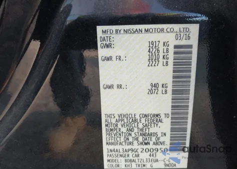 2016 Nissan Altima 2.5 Sl z USA, uszkodzony, nr VIN 1N4AL3AP9GC200950